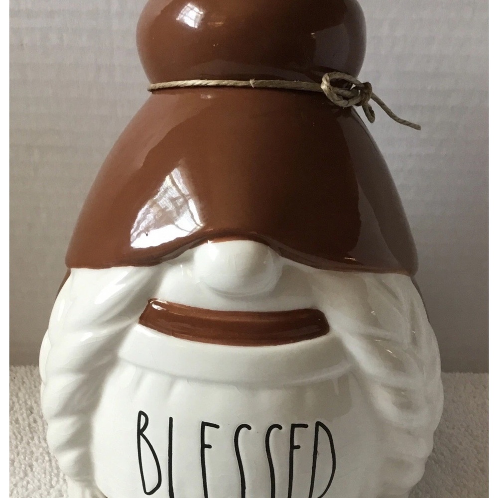 Rae Dunn Brown and White 'BLESSED' Ceramic Gnome Jar - Picture 7 of 8